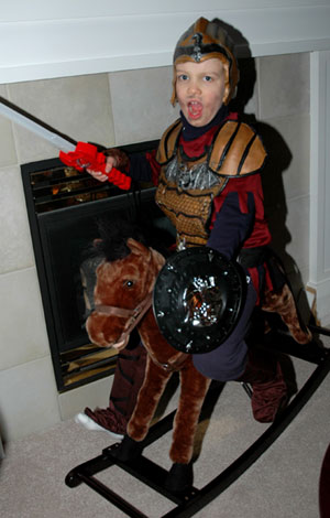 child dressed as a Knight for Trick or Treating