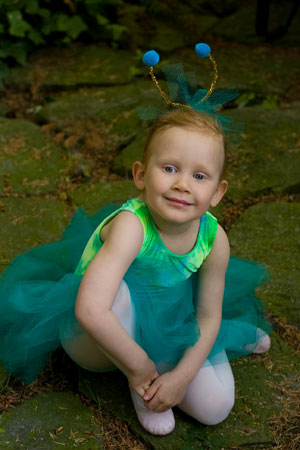 Julia dressed as a waterbug after her first ballet recital.