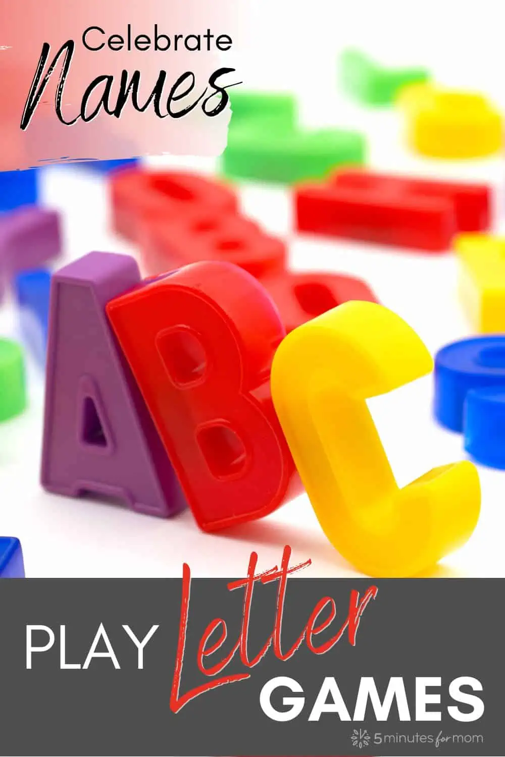 Magnetic letters - Text overlay says: Celebrating Names - Play Letter Games