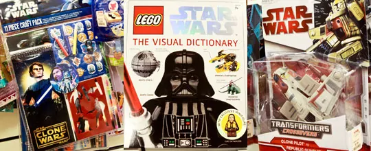 Star Wars Craft Pack $7.99, Lego Star Wars Visual Dictionary $14.99, Star Wars Transformers $7.99 at T.J. Maxx