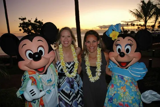 Christine and Susan with Mickey and Minnie in Hawaii