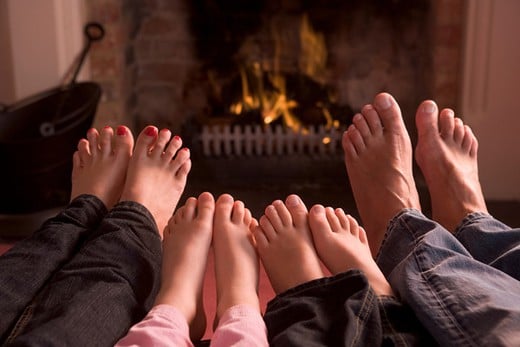 family by fireplace
