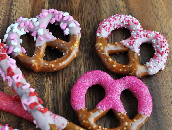 pink dipped decorated pretzel twists