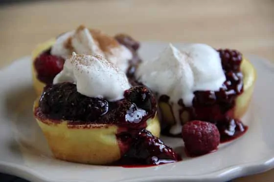 Mini Popover Pancakes with Mixed Berry Sauce