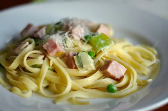 Spring Fettucine with Ham and Leeks