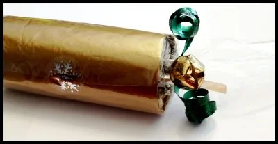 sealed end of homemade Christmas cracker