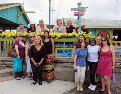 bloggers around the "Safe Haven" sign in Southport, NC