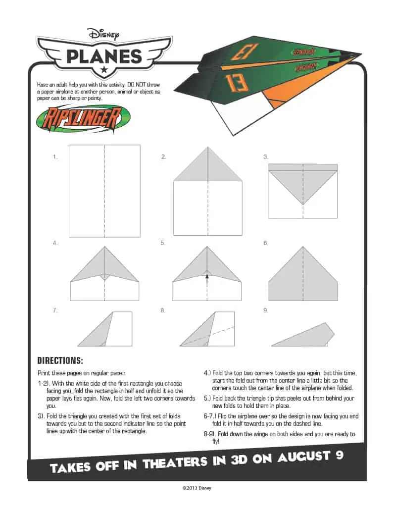 Disney Planes printable template for paper airplane