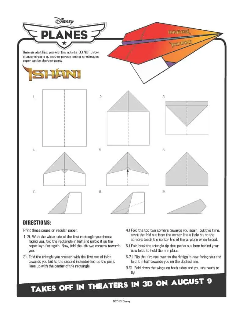 Disney Planes paper airplane directions