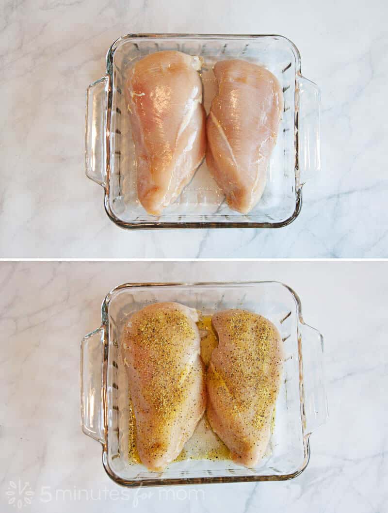 raw chicken breasts in a glass baking pan