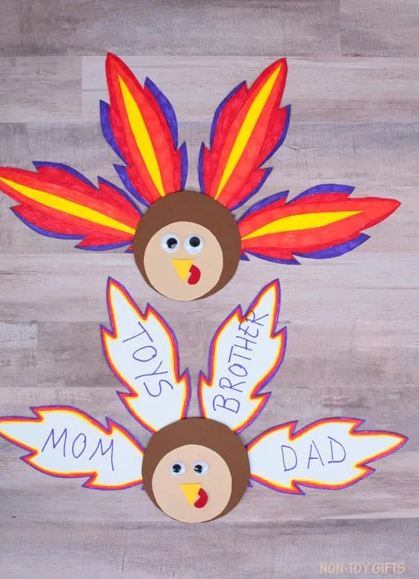 Feather turkey craft - Thanksgiving Activities for Children