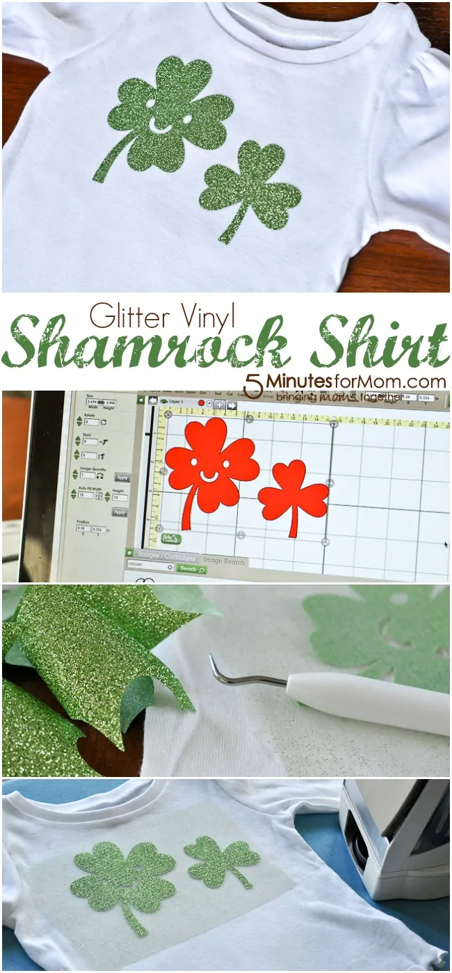 Iron-On Glitter Vinyl Shamrock Shirt