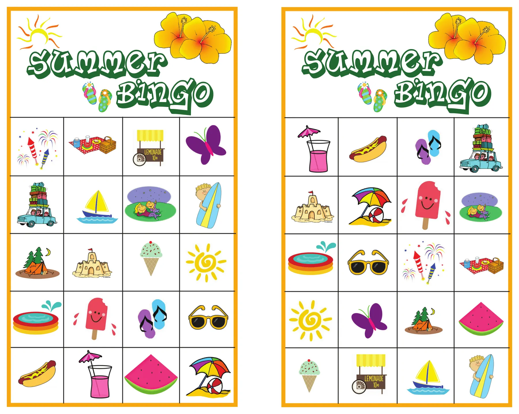 Summer Bingo Page 2 - Free Summer Printable