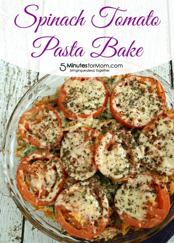 Spinach Tomato Pasta Bake / by Busy Mom's Helper for 5MinutesForMom.com #PastaBake #HealthyMeals