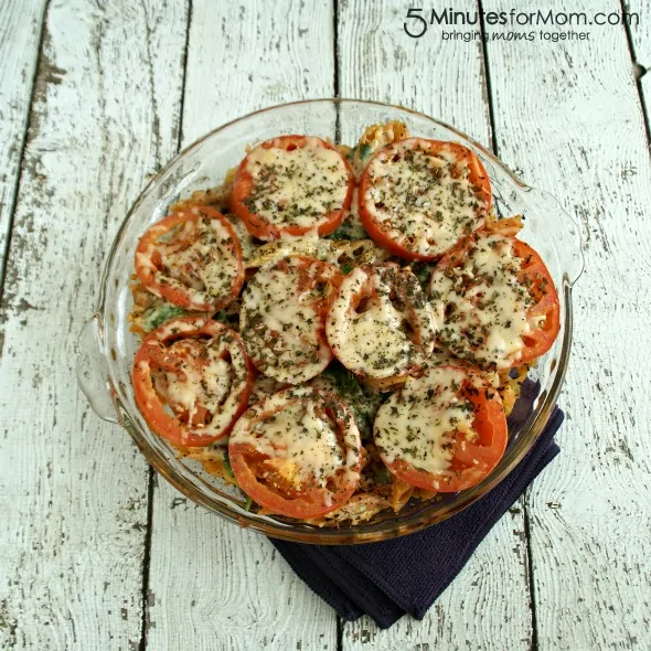 Spinach Tomato Pasta Bake / by Busy Mom's Helper for 5MinutesForMom.com #PastaBake #HealthyMeals