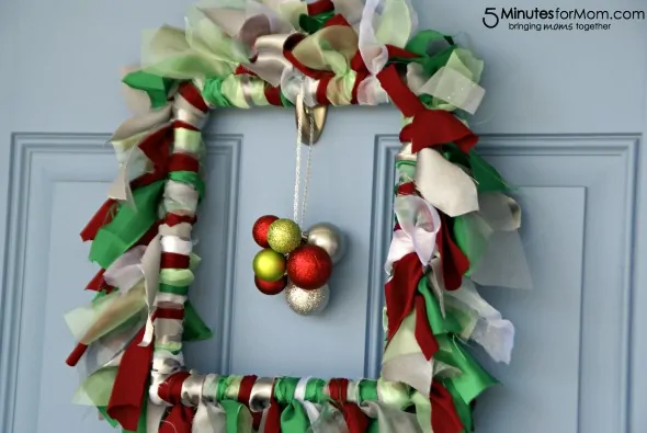 Holiday Ruffle Wreath Tutorial by Busy Mom's Helper for 5MinutesforMom.com #craft #holidays