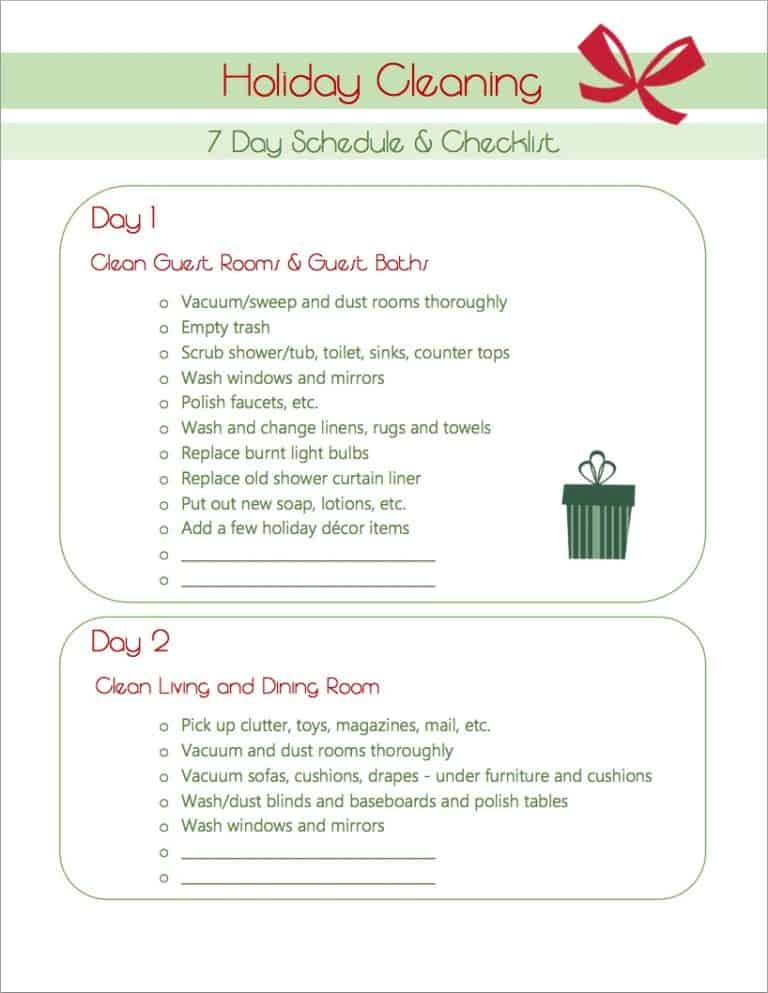 Holiday Cleaning Help A Printable Schedule and Checklist 5 Minutes