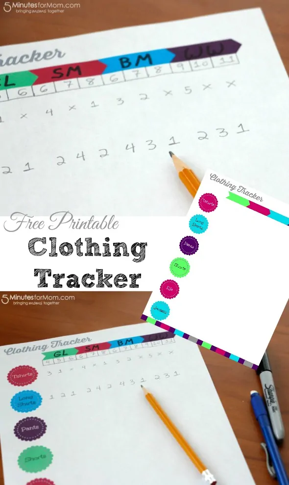 Free Printable Clothing Tracker / Busy Mom's Helper for 5MinutesforMom.com