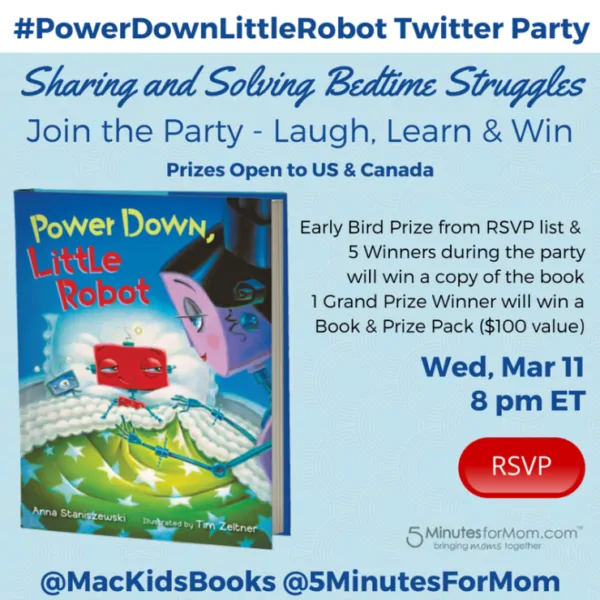 Sharing and Solving Bedtime Struggles with #PowerDownLittleRobot Twitter Party Mar 11, 8pm ET