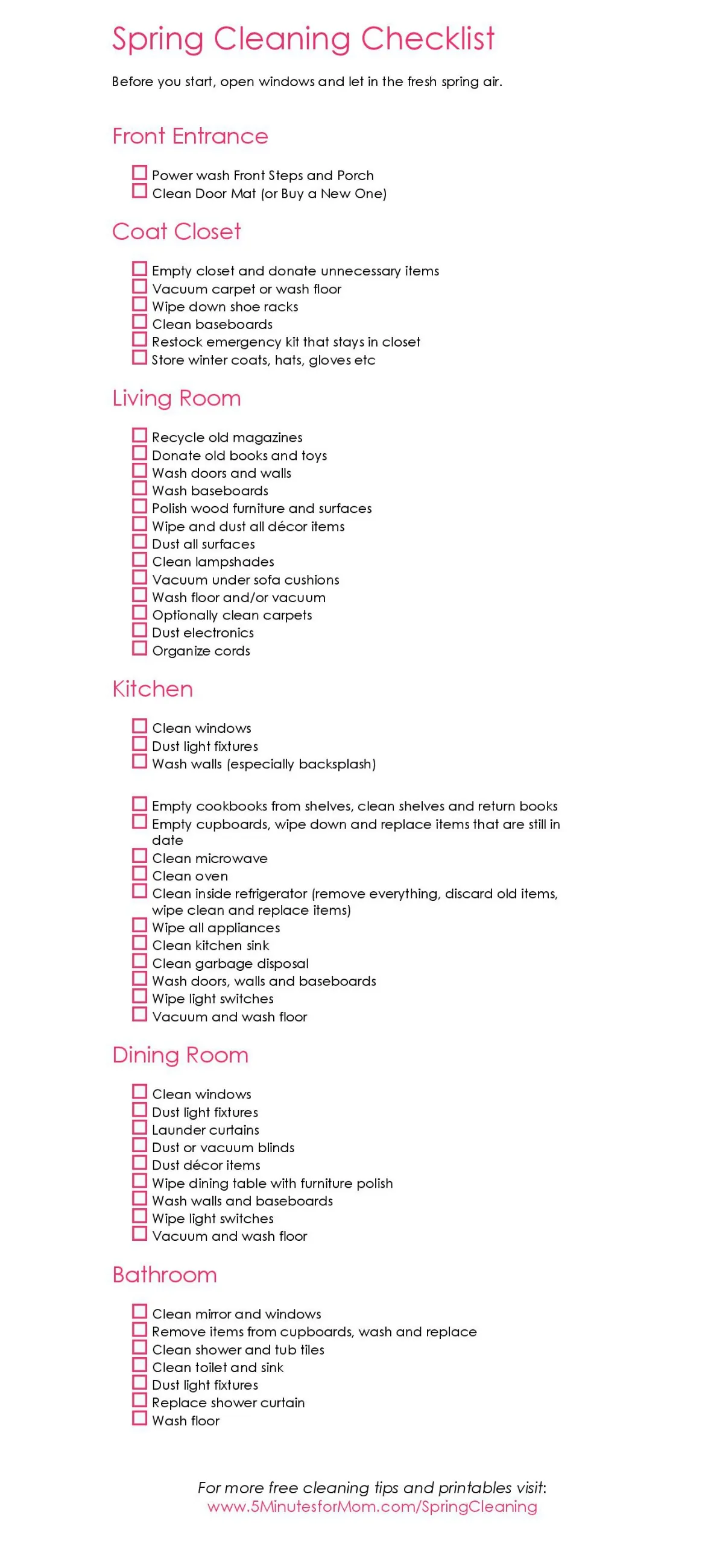 Spring Cleaning Checklist