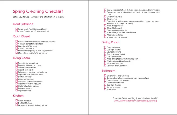 Spring Cleaning Checklist Printable