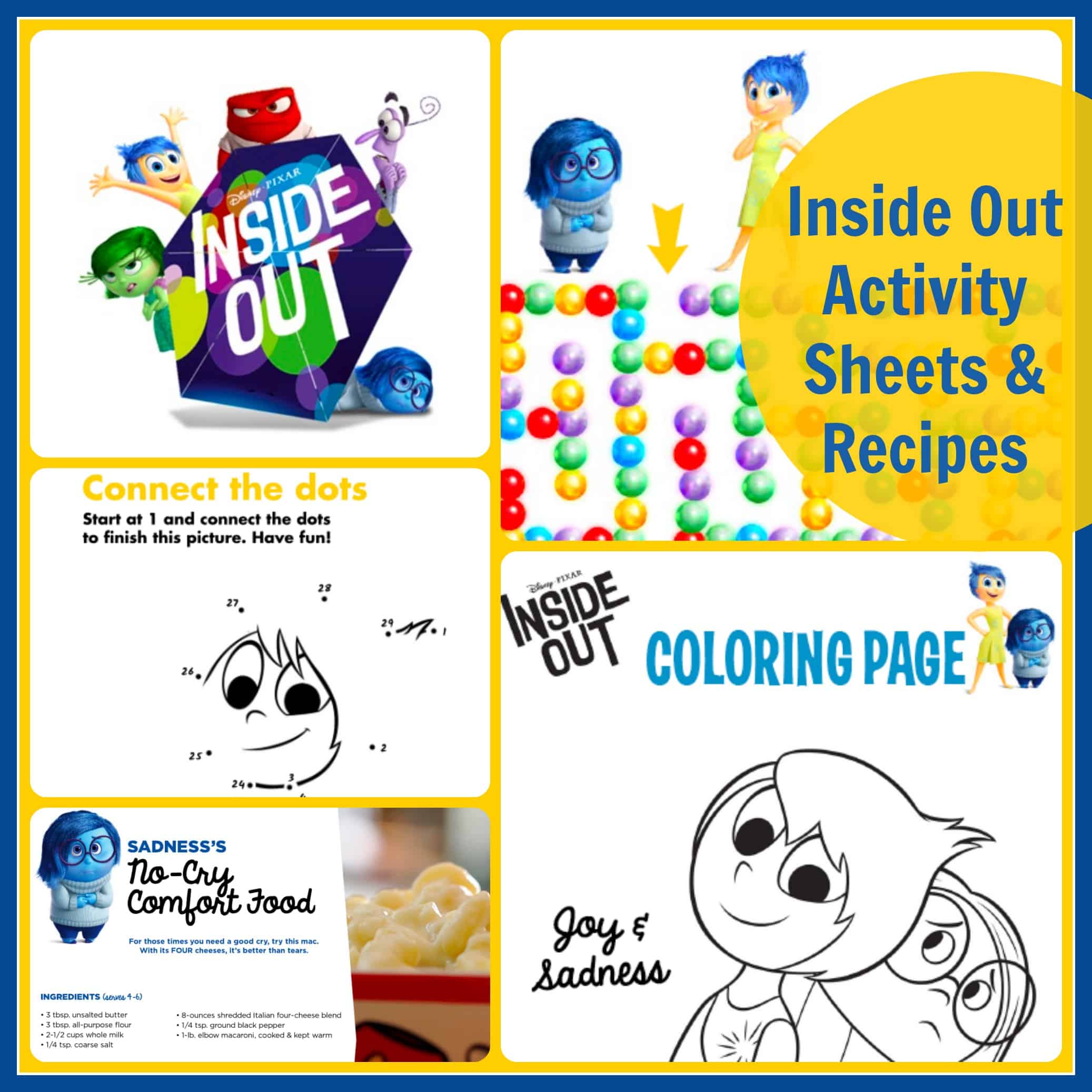 Inside Out Activity Sheets and Recipes - 5 Minutes for Mom