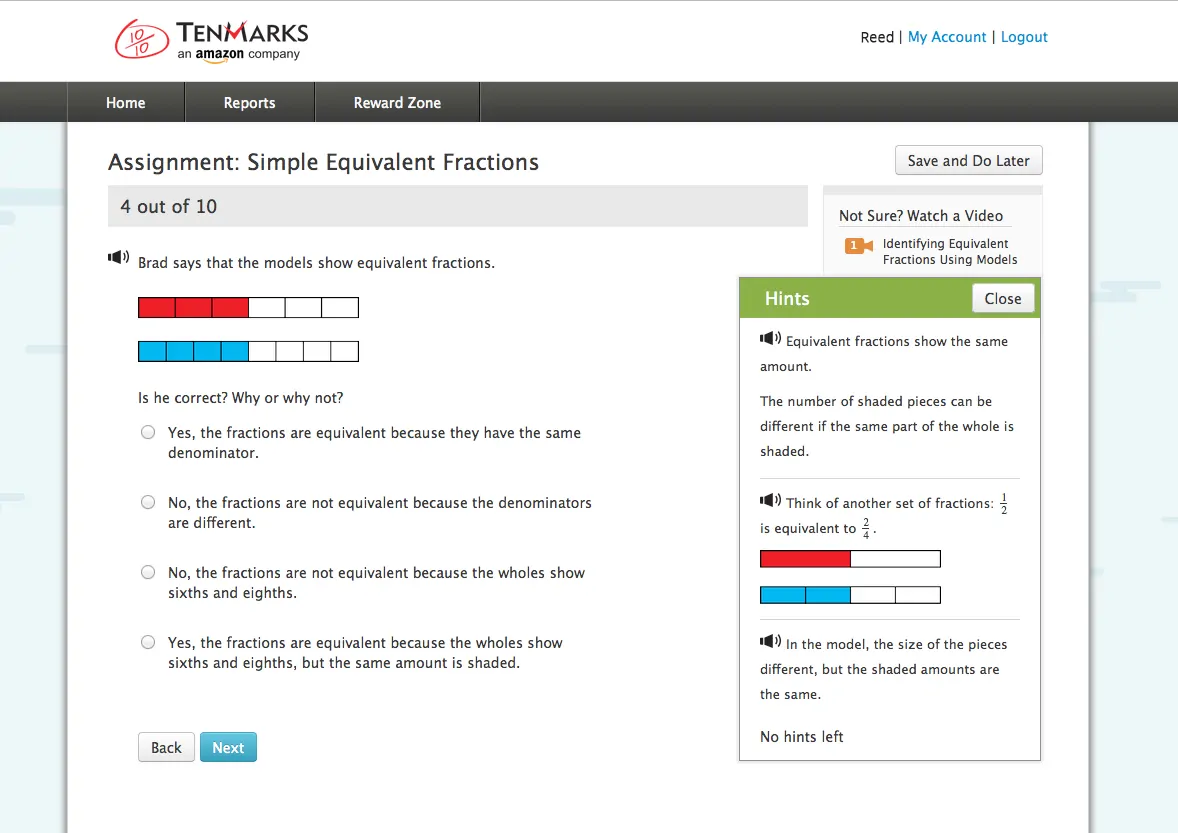 TenMarks Summer Math Program Work