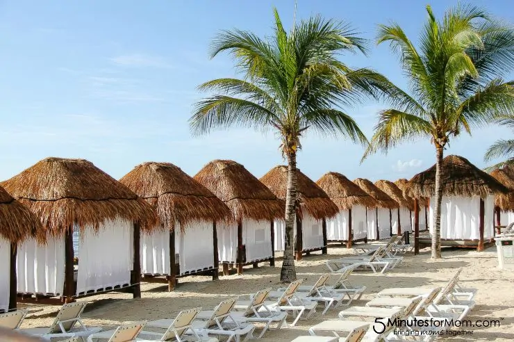 Cabanas and beach chairs at the Azul Beach Hotel in Cancun Mexico