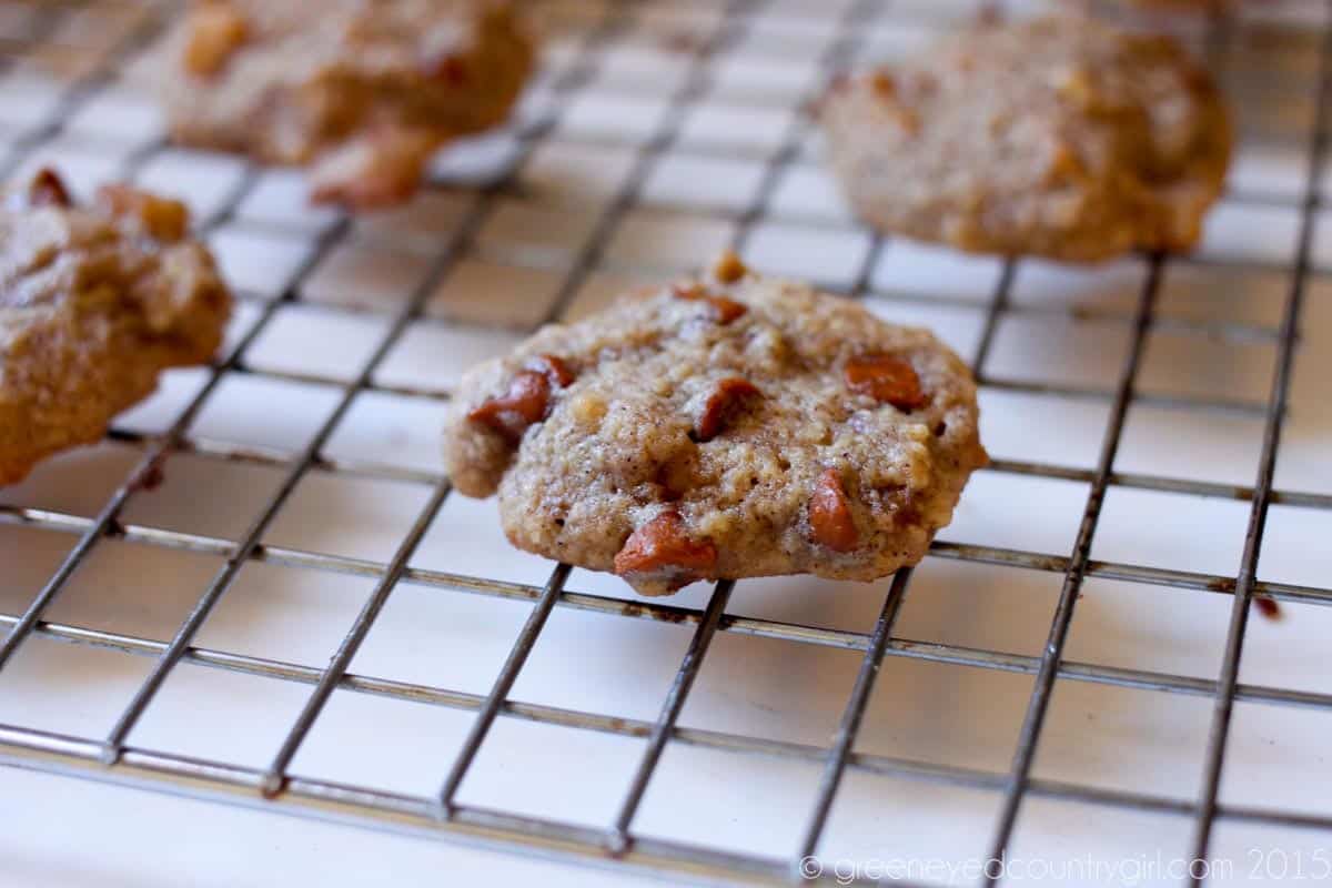 Freshly baked Apple Cinnamon Chip Cookies on a cooling rack.