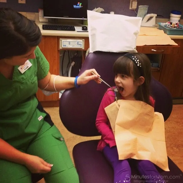 Sophia getting her teeth checked at the Dentist