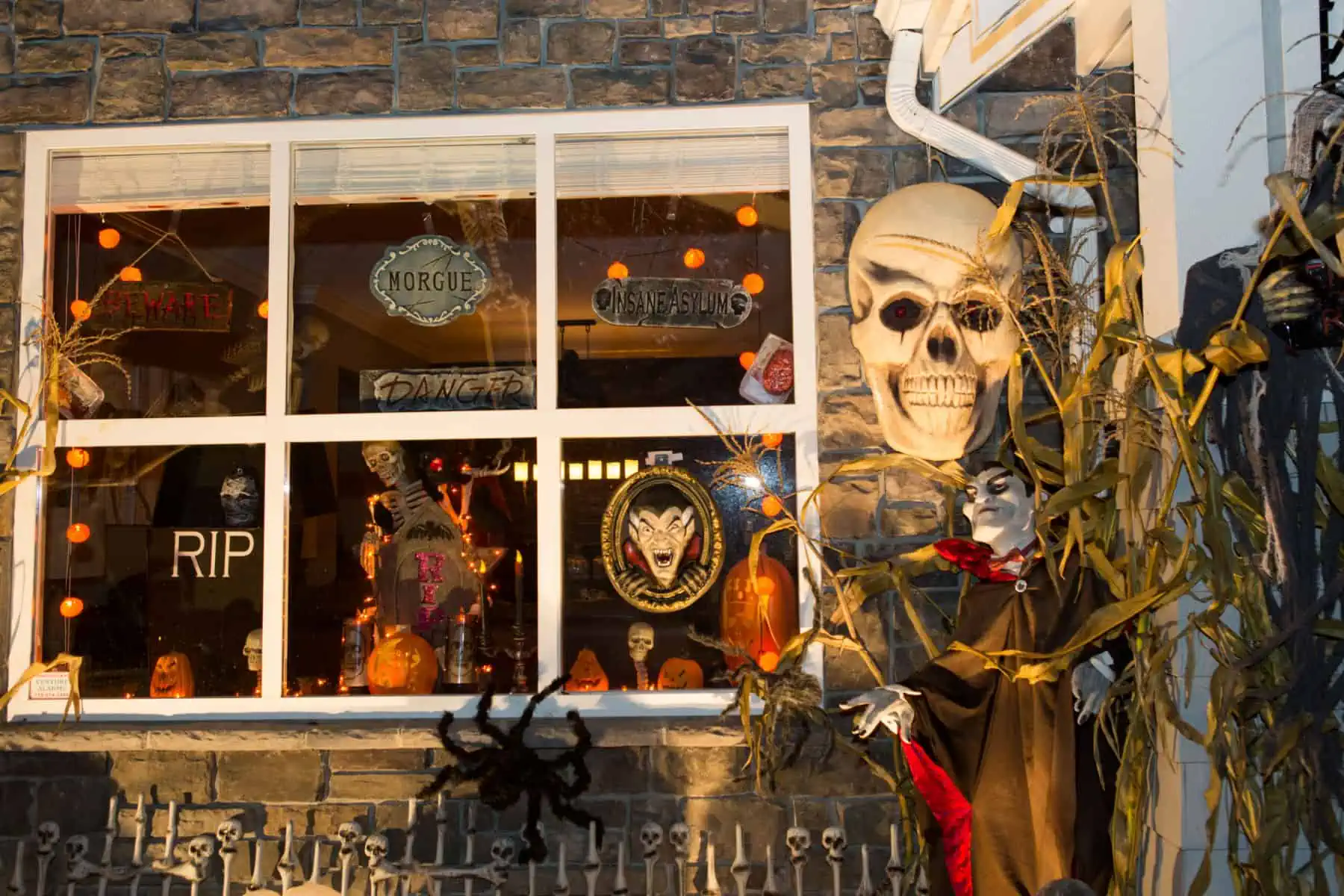 Spooky Halloween Decoration Idea - Window of house with good Halloween decorations.