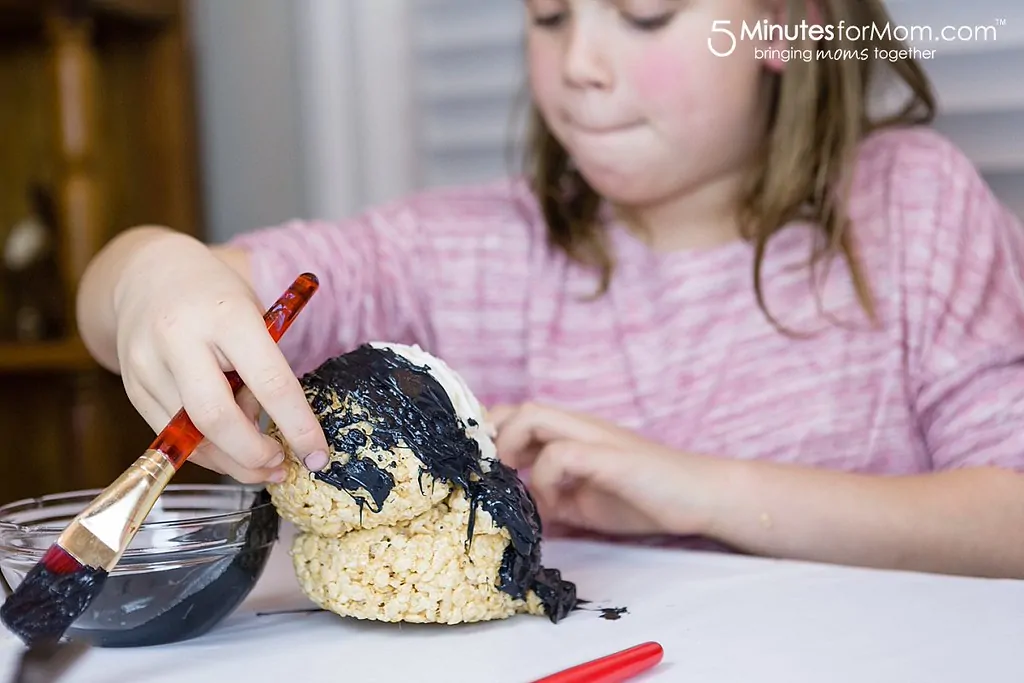 Olivia Making Penguin Rice Krispies Treat