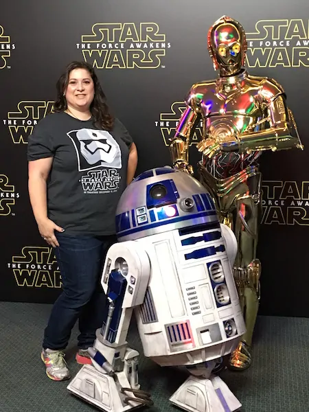 Dawn Cullo with R2-D2 and C3-PO - Star Wars Press Event - #StarWarsEventDawn Cullo with R2-D2 and C3-PO - Star Wars Press Event - #StarWarsEvent