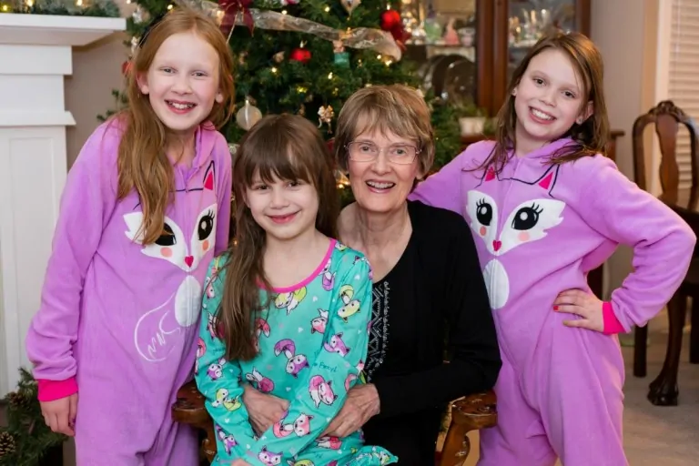 Grandma and Our Girls in Their Christmas Jammies