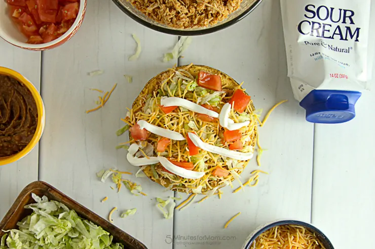 Easy Shredded Chicken Tostadas, a family friendly, and delicious dinner.