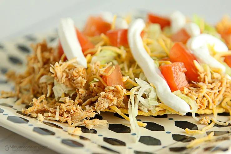 Easy Shredded Chicken Tostadas, a family friendly, and delicious dinner.