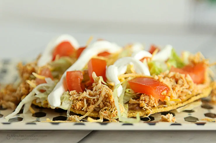 Easy Shredded Chicken Tostadas, a family friendly, and delicious dinner.