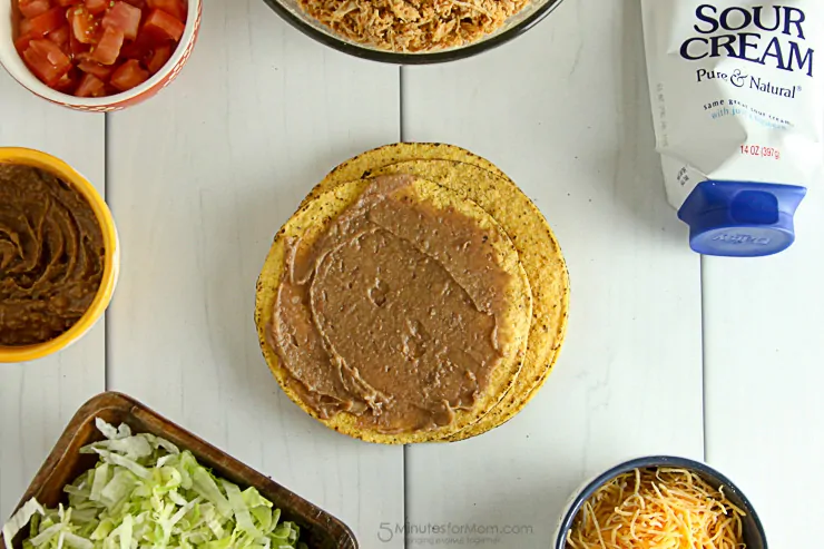 Easy Shredded Chicken Tostadas, a family friendly, and delicious dinner.