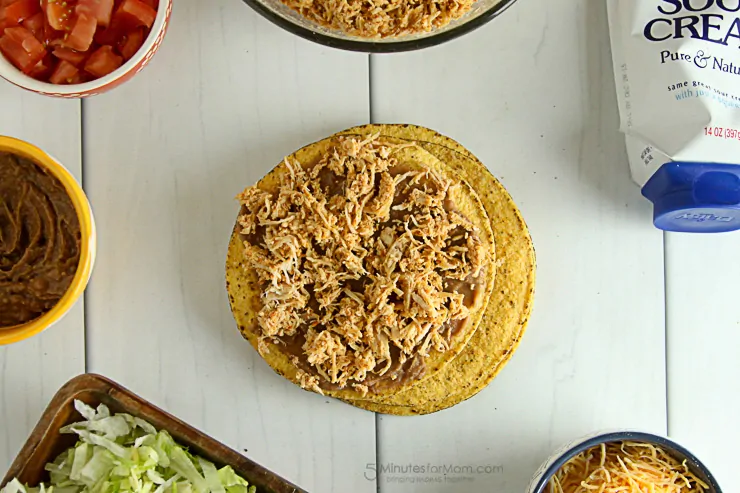 Easy Shredded Chicken Tostadas, a family friendly, and delicious dinner.