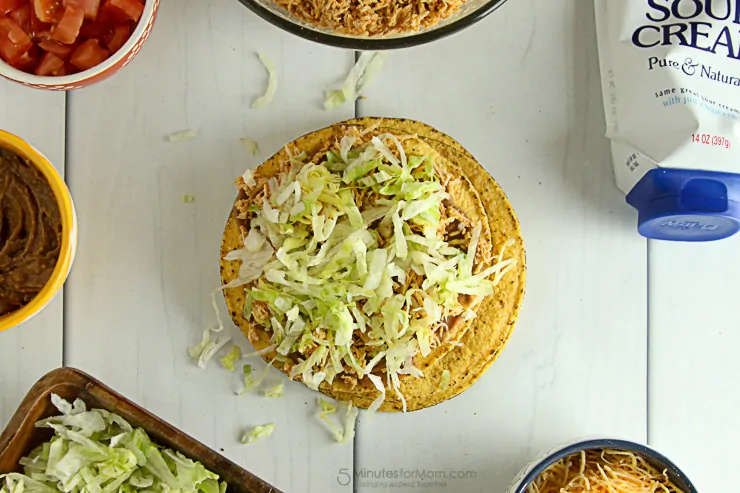 Easy Shredded Chicken Tostadas, a family friendly, and delicious dinner.