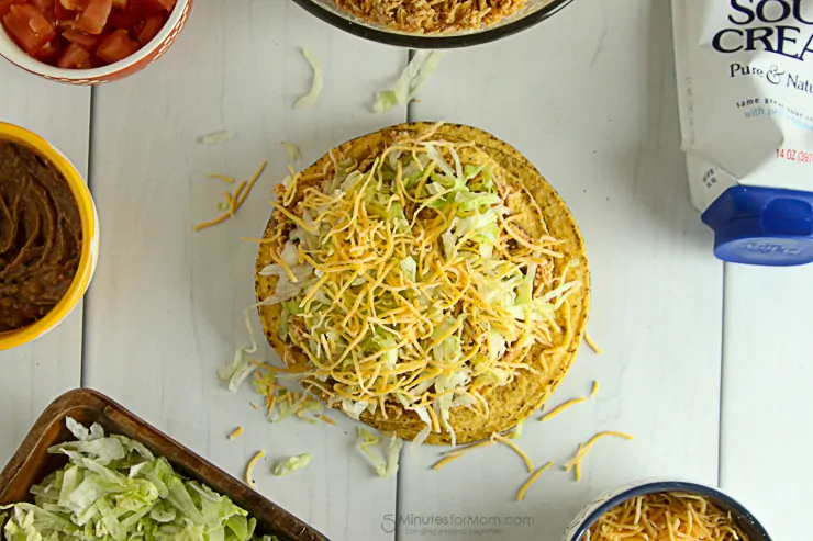 Easy Shredded Chicken Tostadas, a family friendly, and delicious dinner.