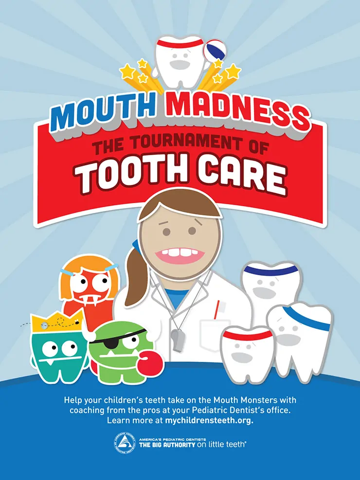 AAPD Mouth Monsters Tooth care poster with comic pictures of cute tooth cartoon characters