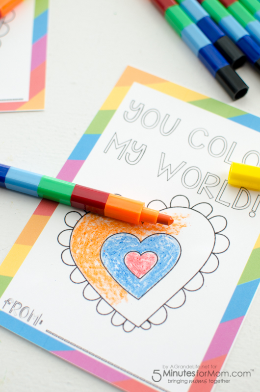 Color My World Valentines for Kids - Free Printable Valentines Day Cards #valentinesdaycards