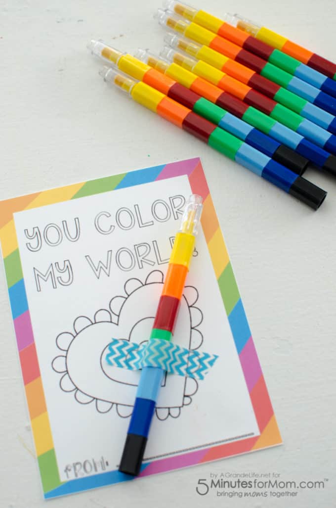 "You Color My World" Free Printable Valentines