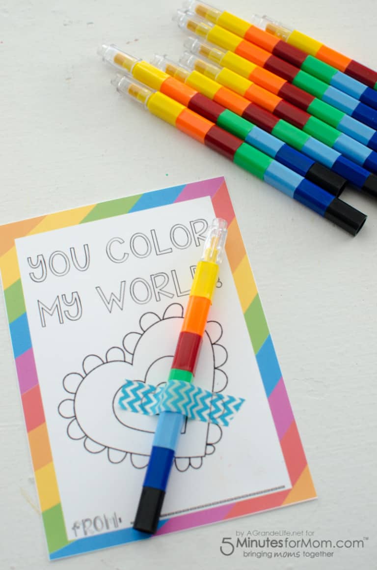 “You Color My World” Free Printable Valentines