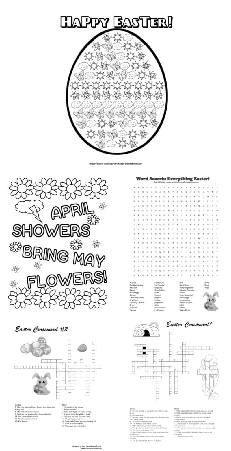 Easter Printables for Kids - Easter Crosswords and Coloring Sheets