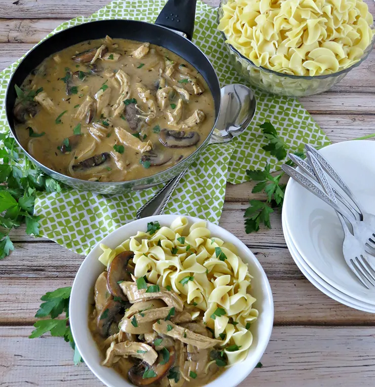 30 Minute Chicken and Mushroom Stroganoff - This stroganoff recipe comes together in about 30 minutes, but it tastes like it's been cooking all day!