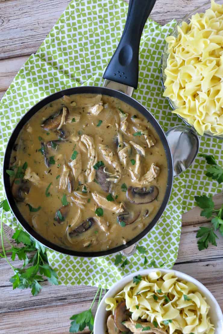 30 Minute Chicken and Mushroom Stroganoff - This stroganoff recipe comes together in about 30 minutes, but it tastes like it's been cooking all day!