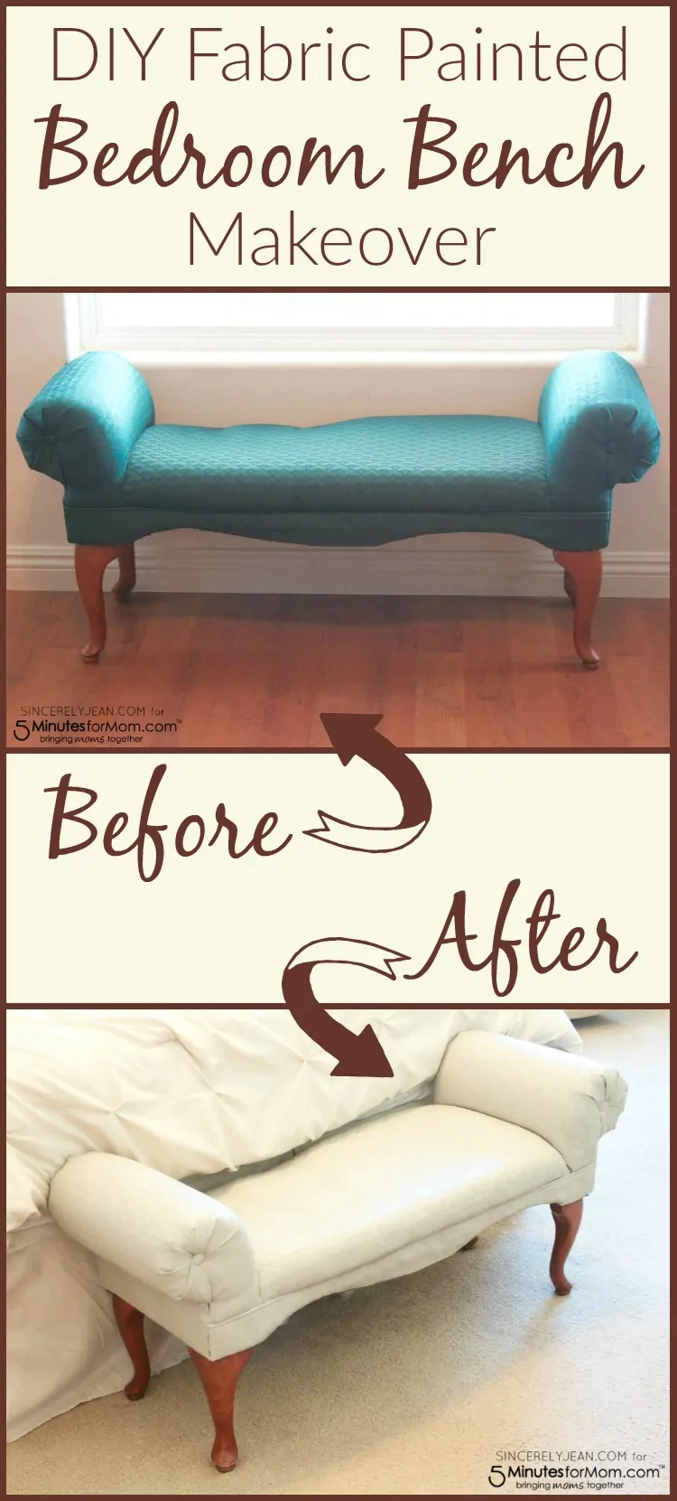 DIY Fabric Painted Bedroom Bench Makeover