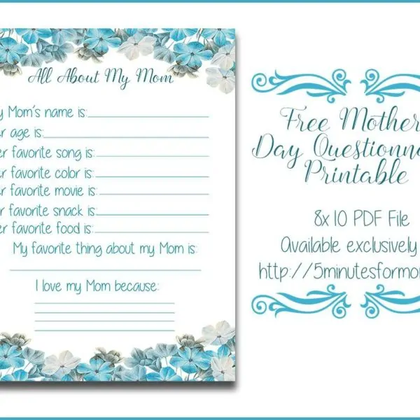 All About My Mom Questionnaire – Free Printable for Mother’s Day